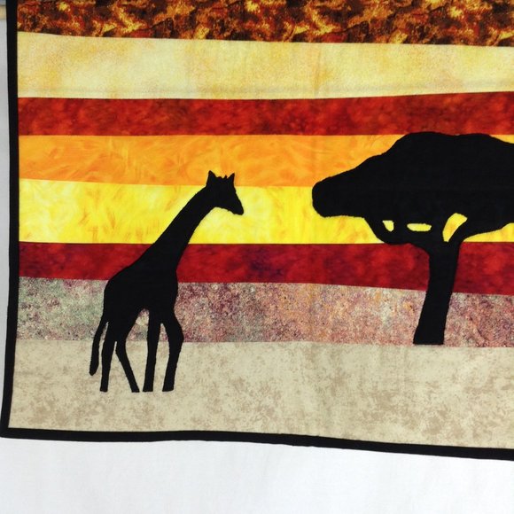 Handmade Quilted Wall Hanging African Serengeti Giraffe & Tree Wall Art - Picture 4 of 14